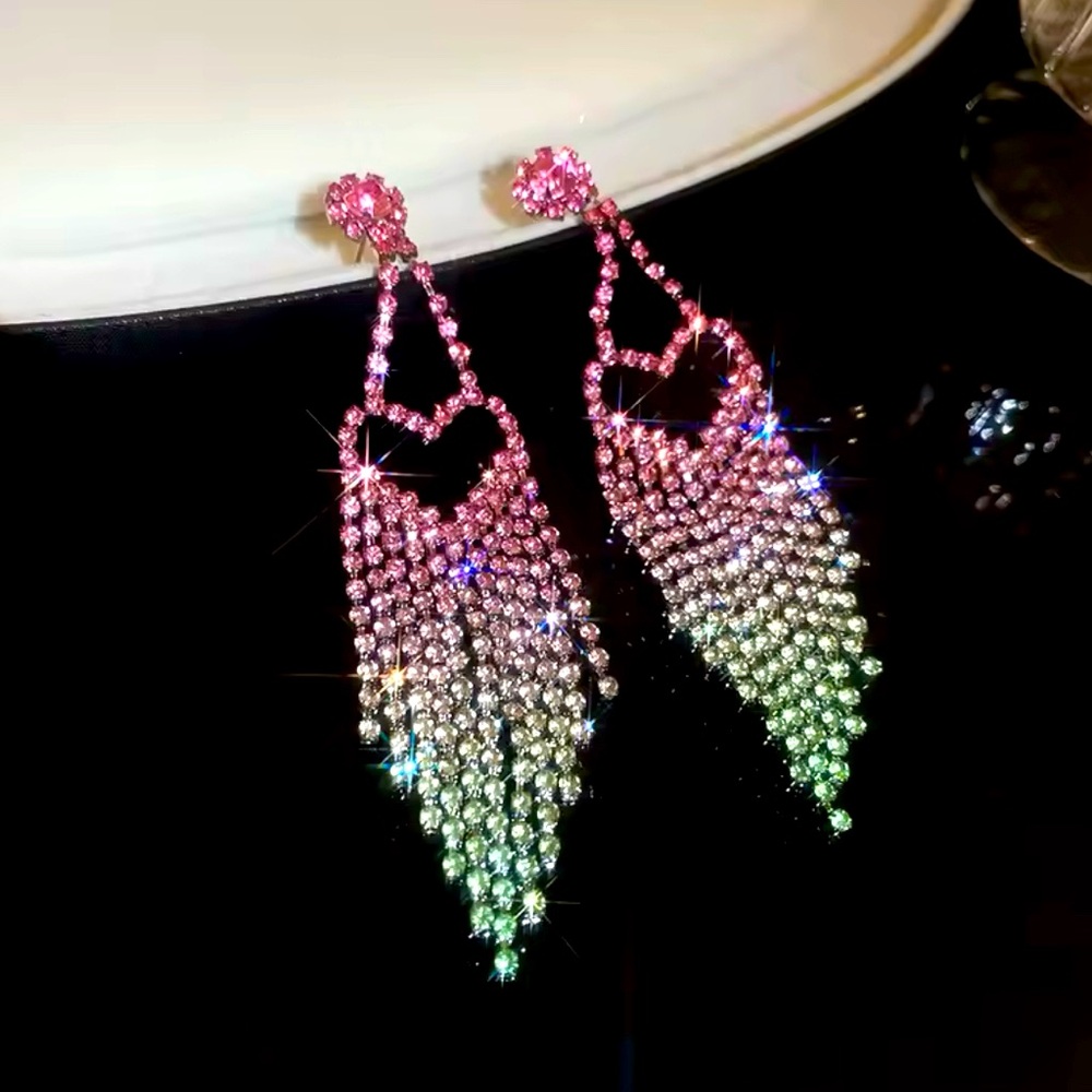 Rhinestone Radiant Heart Tassel Earrings